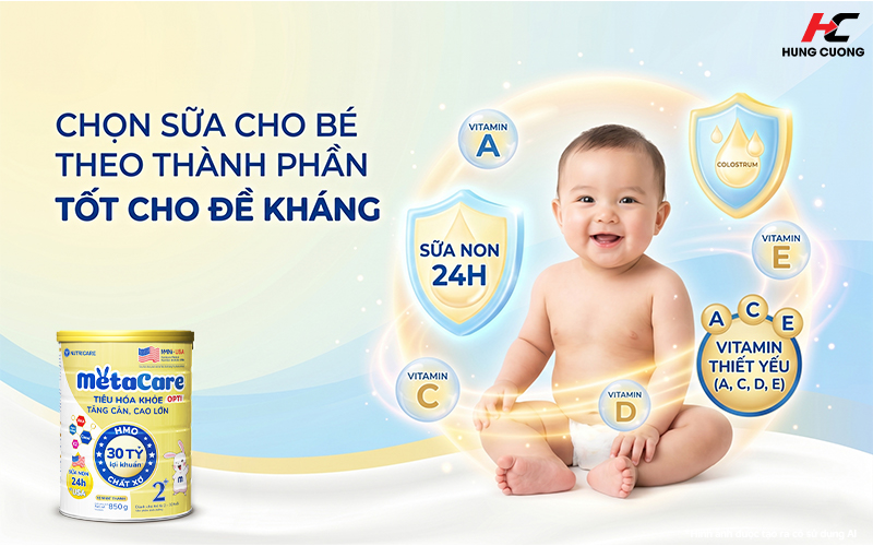 Chọn sữa bột trẻ em theo thành phần tốt cho đề kháng như sữa non 24h và các vitamin