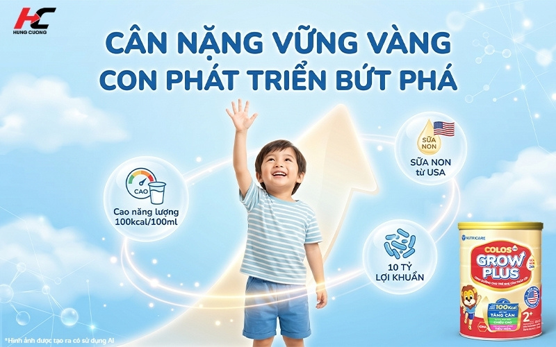 Sữa bột trẻ em cao năng lượng Colos24h Grow Plus giúp con phát triển cân nặng