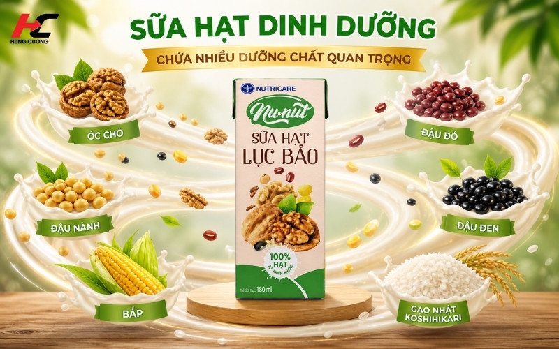 Sữa hạt dinh dưỡng Nunut Lục Bảo chứa 6 loại hạt quý hiếm