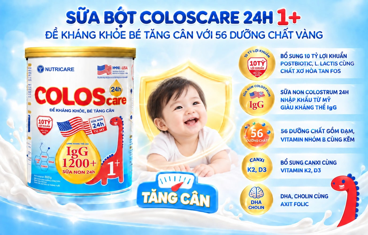 Sữa bột ColosCare 24h cho bé từ 1 đến 2 tuổi