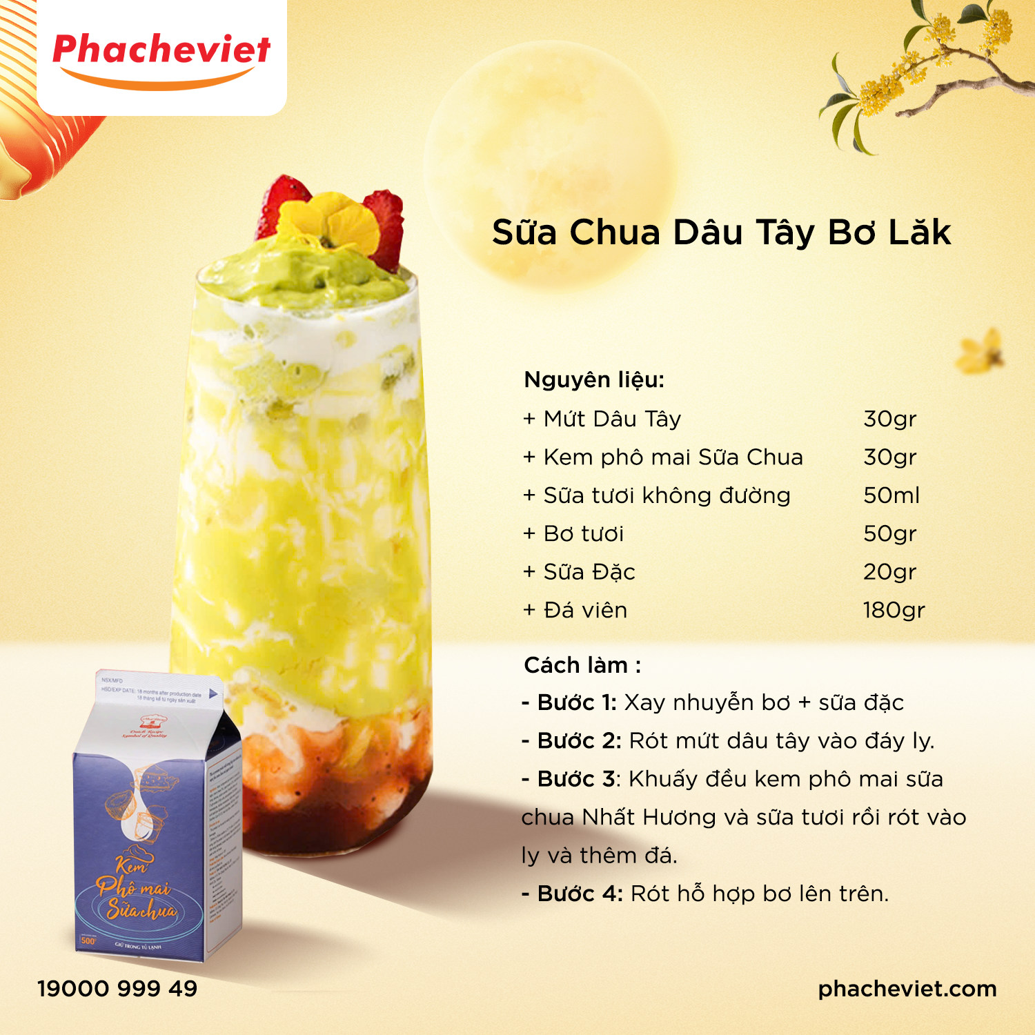 Công thức pha chế Sữa Chua Dâu Tây Bơ Lăk