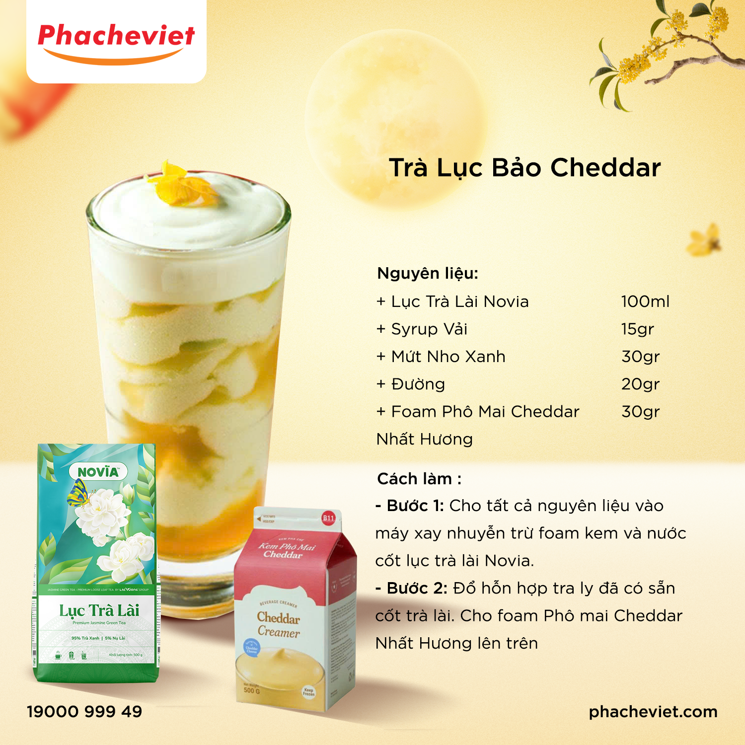 Công thức pha chế Trà Lục Bảo Cheddar