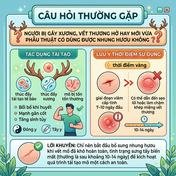 CÂU HỎI THƯỜNG GẶP: NGƯỜI BỊ GÃY XƯƠNG, VẾT THƯƠNG HỞ HAY MỚI VỪA PHẪU THUẬT CÓ DÙNG ĐƯỢC NHUNG HƯƠU KHÔNG❓❓