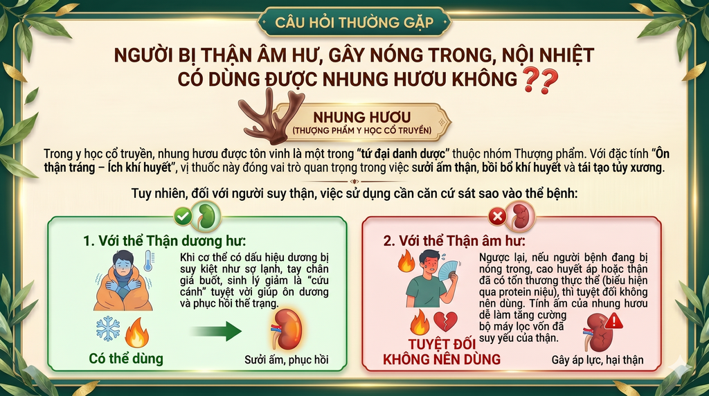 CÂU HỎI THƯỜNG GẶP: NGƯỜI BỊ THẬN ÂM HƯ, GÂY NÓNG TRONG, NỘI NHIỆT CÓ DÙNG ĐƯỢC NHUNG HƯƠU KHÔNG❓❓