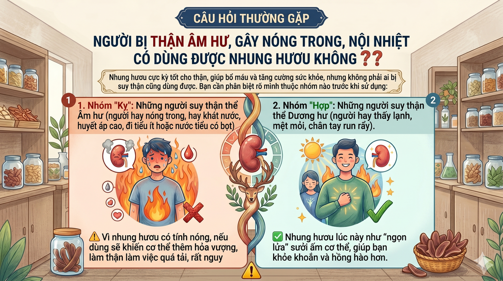 CÂU HỎI THƯỜNG GẶP: NGƯỜI BỊ THẬN ÂM HƯ, GÂY NÓNG TRONG, NỘI NHIỆT CÓ DÙNG ĐƯỢC NHUNG HƯƠU KHÔNG❓❓