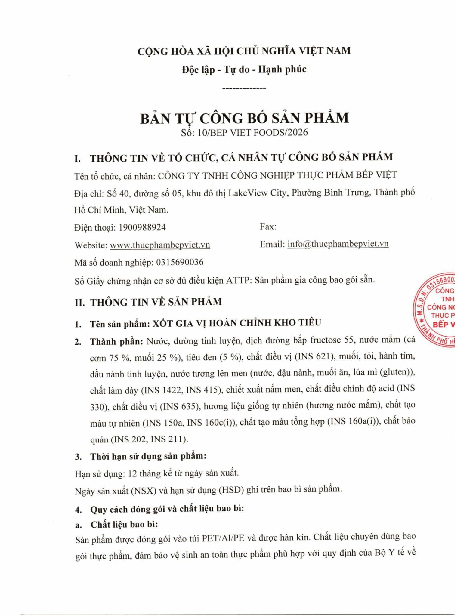 HSTCB - XỐT GIA VỊ HOÀN CHỈNH KHO TIÊU