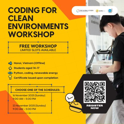 🚀 [MIỄN PHÍ THAM DỰ] WORKSHOP “CODING FOR CLEAN ENVIRONMENTS” – LẬP TRÌNH VÌ MÔI TRƯỜNG XANH 🌱