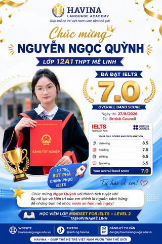 CHÚC MỪNG NGUYỄN NGỌC QUỲNH – HỌC SINH THPT MÊ LINH XUẤT SẮC ĐẠT IELTS 7.0