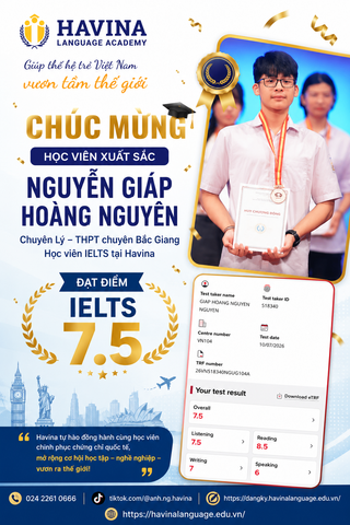 Chúc mừng học viên Havina đạt IELTS 7.5 – Từ Bắc Ninh vươn ra thế giới