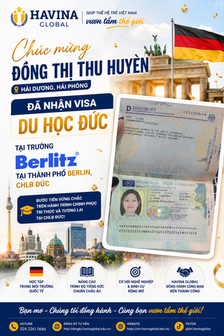 Chúc mừng học viên Đồng Thị Thu Huyền chính thức nhận Visa Du học Đức tại Berlitz Berlin