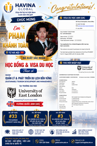 Phạm Khánh Toàn Chinh Phục Học Bổng & Visa Du học Thạc sĩ University of East London (UK) – Mở Cánh Cửa Đến Tương Lai Toàn Cầu