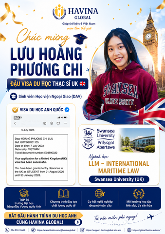 CHÚC MỪNG LƯU HOÀNG PHƯƠNG CHI NHẬN VISA DU HỌC THẠC SĨ ANH QUỐC – CHÍNH THỨC GIA NHẬP SWANSEA UNIVERSITY