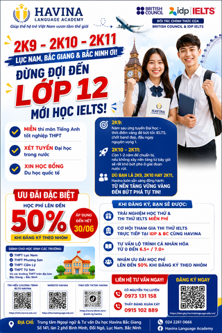 CƠ HỘI TRẢI NGHIỆM IELTS MIỄN PHÍ & ƯU ĐÃI HỌC PHÍ LÊN ĐẾN 50% DÀNH CHO HỌC SINH THPT KHU VỰC LỤC NAM – BẮC GIANG – BẮC NINH