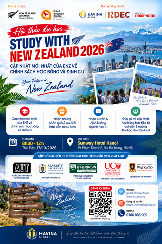STUDY WITH NEW ZEALAND 2026: GẶP GỠ 5 ĐẠI HỌC NEW ZEALAND – CẬP NHẬT HỌC BỔNG & ĐỊNH HƯỚNG DU HỌC 1:1