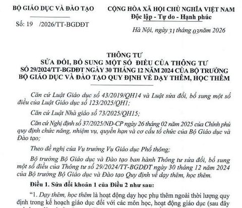 🔔 THÔNG TƯ 19/2026/TT-BGDĐT: SIẾT CHẶT DẠY THÊM – MỞ RỘNG GIÁO DỤC TOÀN DIỆN