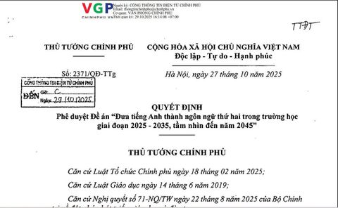 QUYẾT ĐỊNH 2371/QĐ-TTg: PHÊ DUYỆT ĐỀ ÁN “ĐƯA TIẾNG ANH THÀNH NGÔN NGỮ THỨ HAI TRONG TRƯỜNG HỌC GIAI ĐOẠN 2025–2035, TẦM NHÌN ĐẾN NĂM 2045”