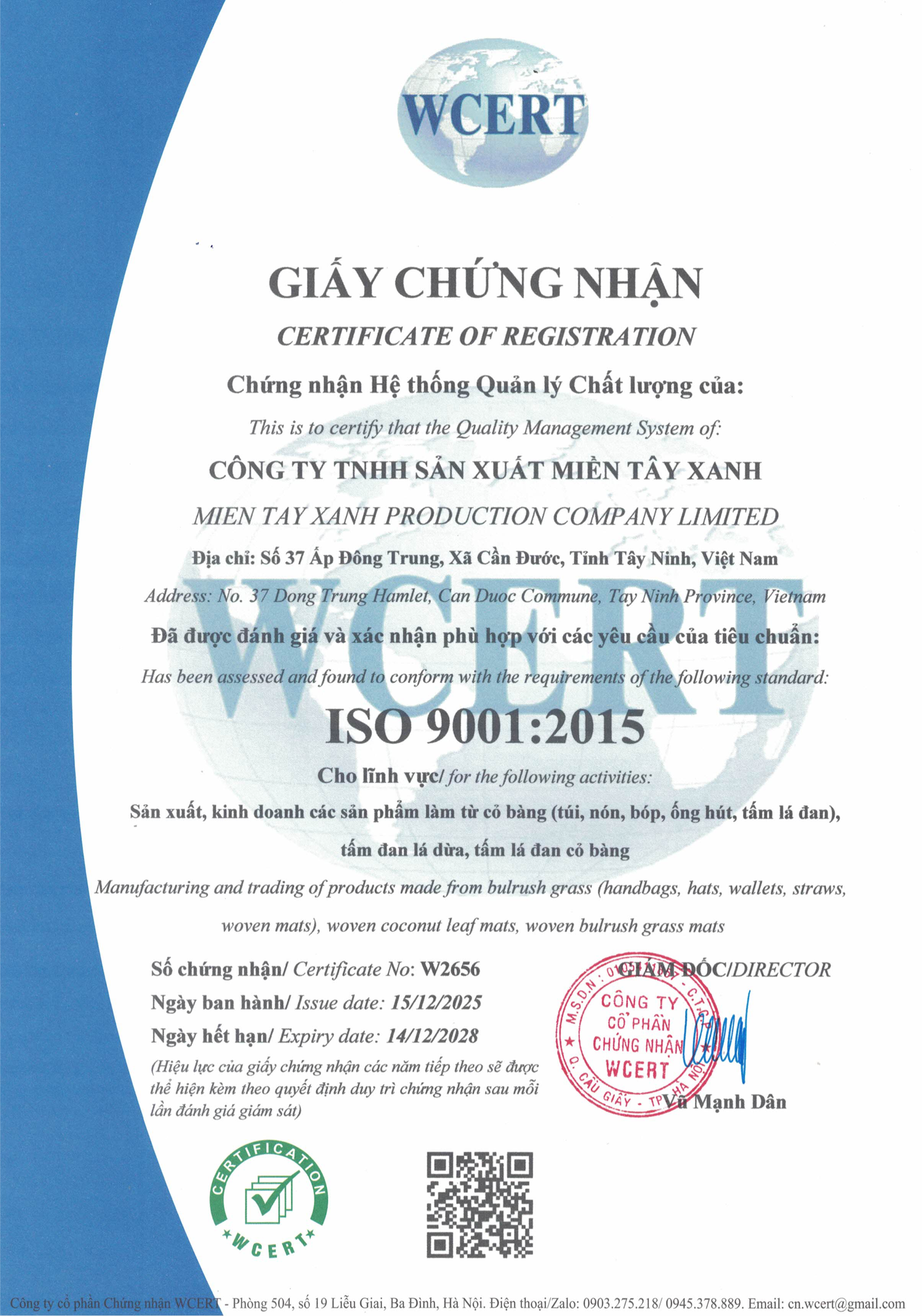 GREEN CRAFT ĐẠT CHỨNG NHẬN ISO 9001:2015 – CAM KẾT CHẤT LƯỢNG TỪ GỐC