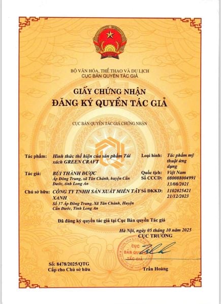GREEN CRAFT CHÍNH THỨC ĐƯỢC CẤP GIẤY CHỨNG NHẬN QUYỀN TÁC GIẢ
