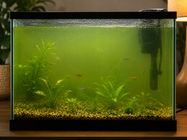 green cloudy aquarium water caused by algae bloom