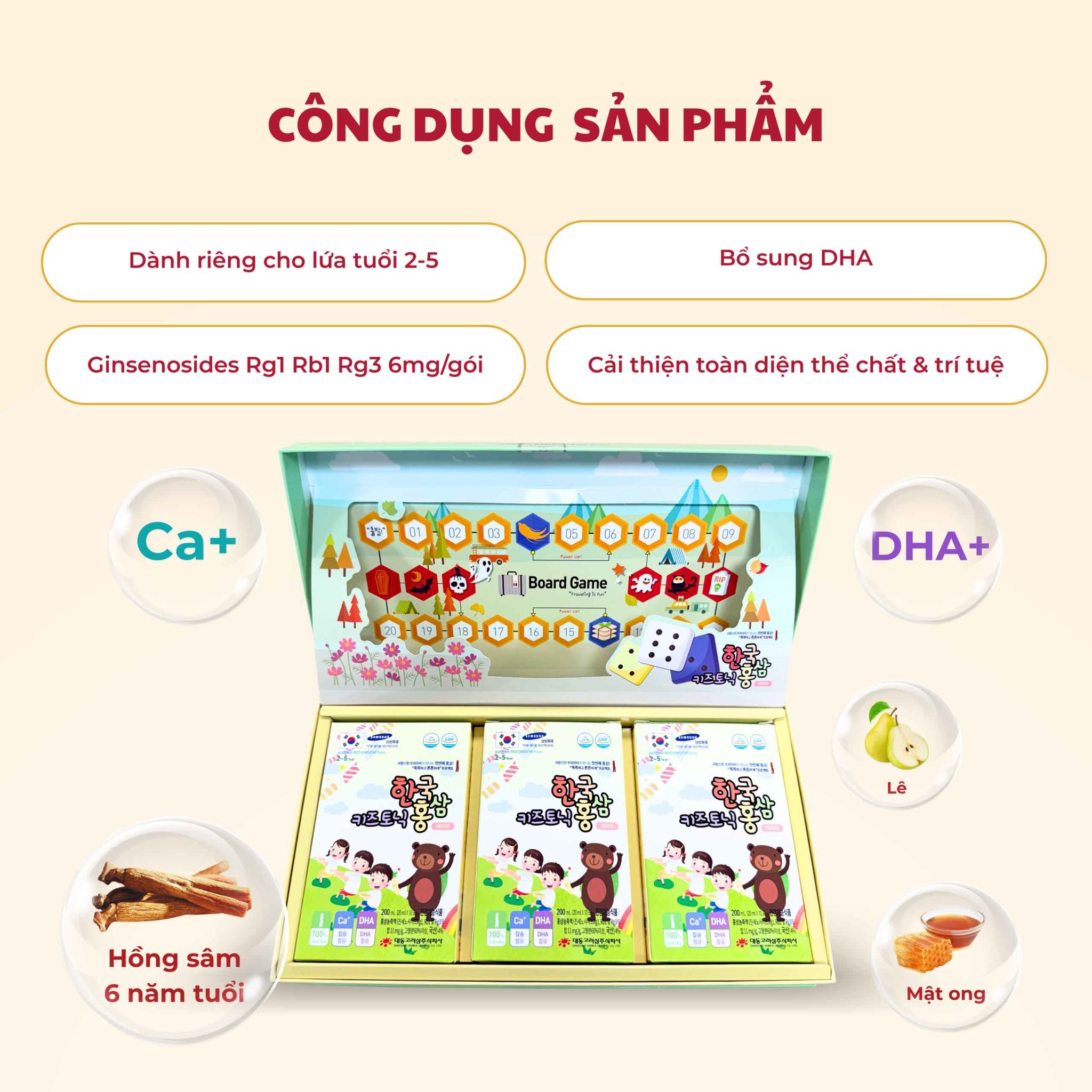 Công Dụng Nước Hồng Sâm Trẻ Em 2-5 Tuổi Daedong Hộp 20ml x 30 Gói