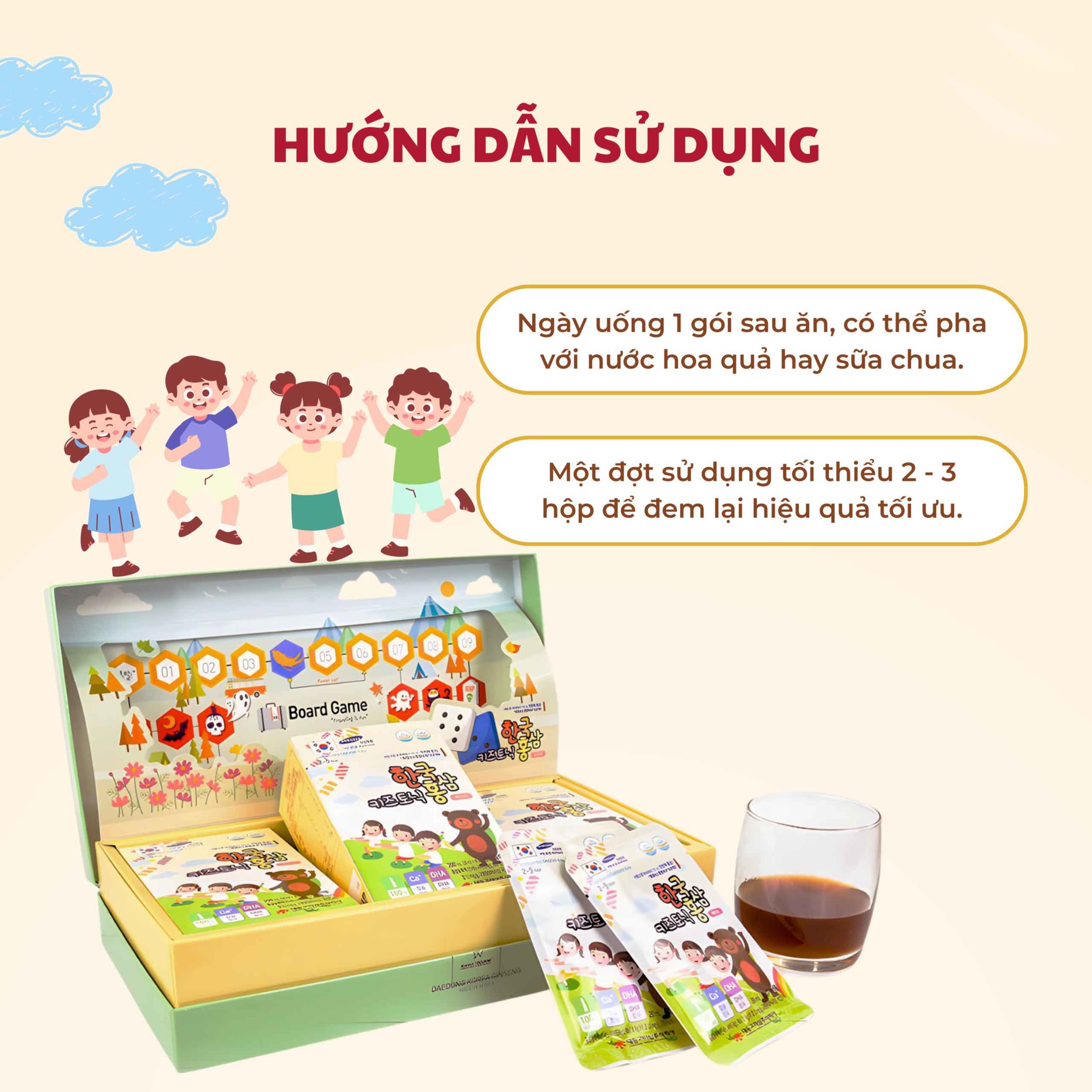 Hướng Dẫn Sử Dụng Nước Hồng Sâm Trẻ Em 2-5 Tuổi Daedong Hộp 20ml x 30 Gói