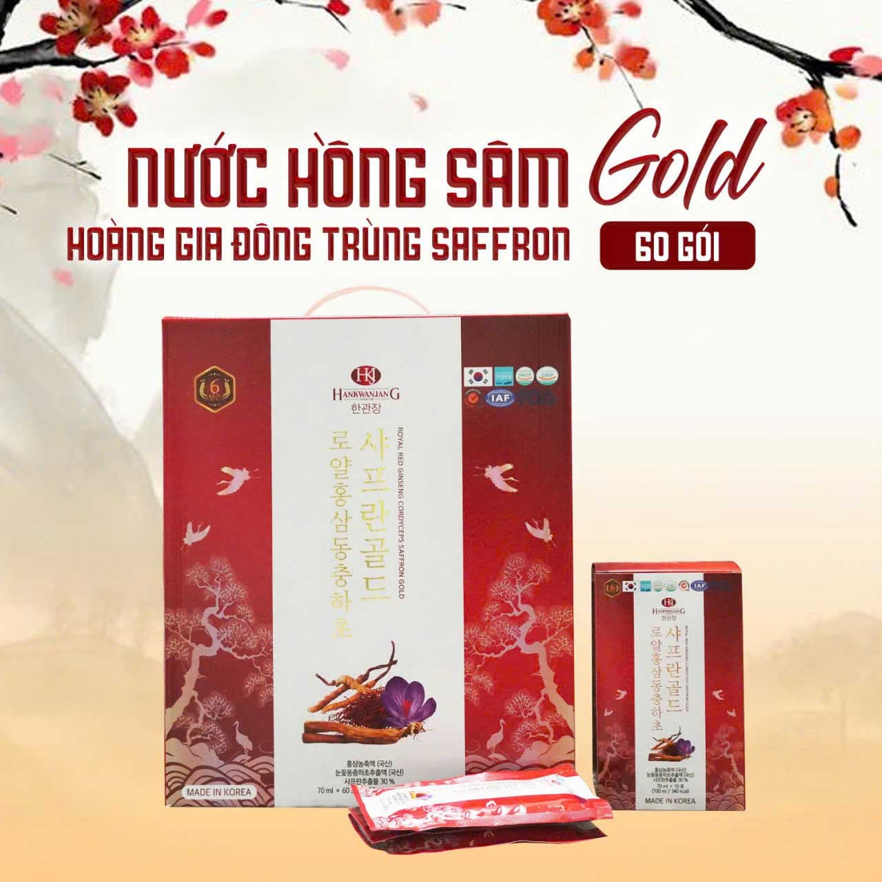 Nước Hồng Sâm Gold Hoàng Gia Đông Trùng Hạ Thảo Saffron