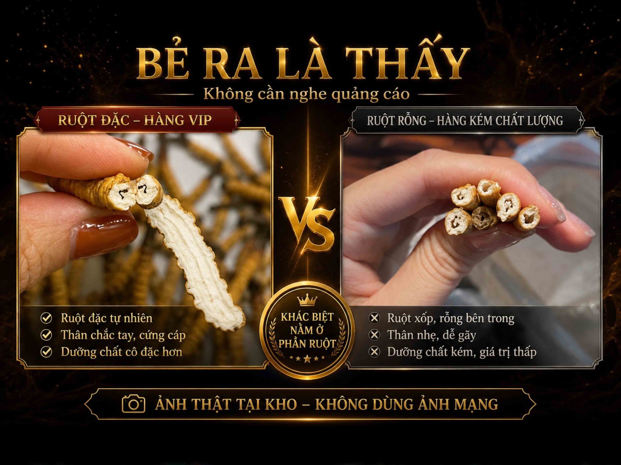 So Sánh Thực Tế Đông Trùng Hạ Thảo Tây Tạng Vip Và Hàng Kém Chất Lượng