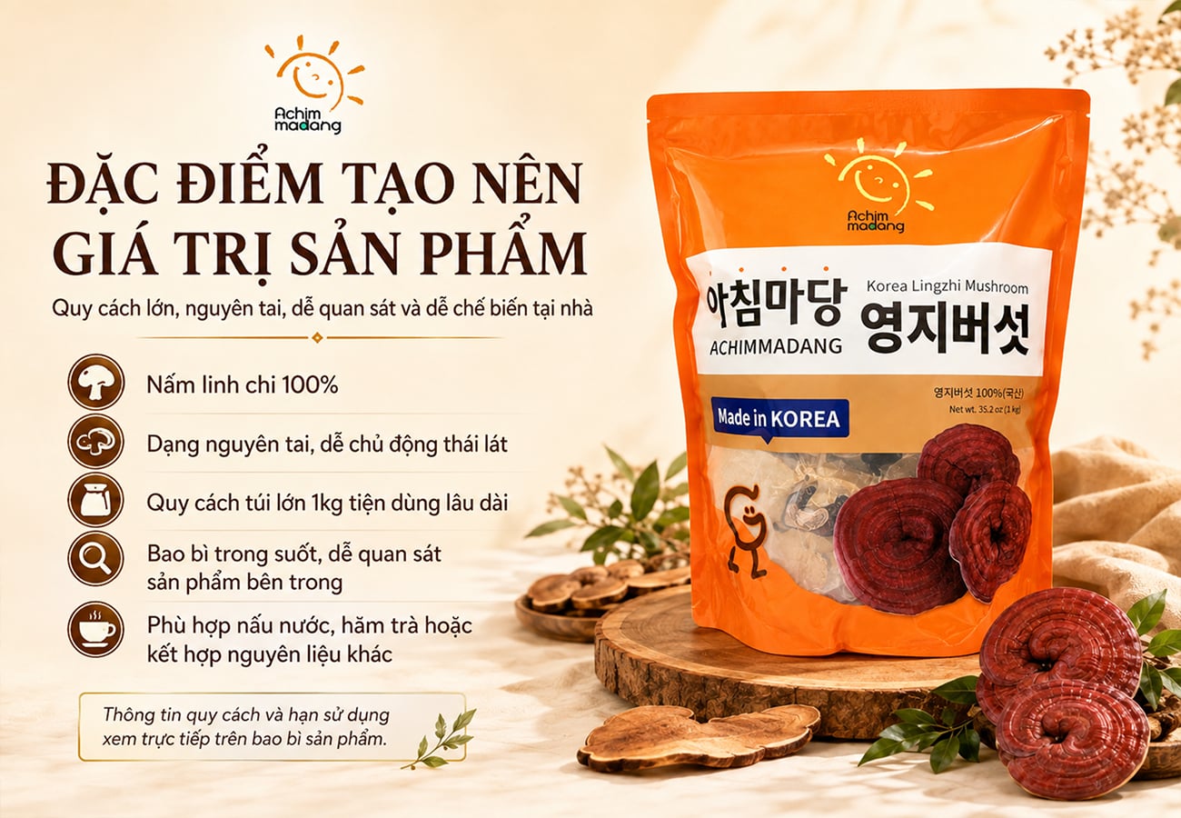 Nấm Linh Chi Achimmadang 1kg Dạng Nguyên Tai