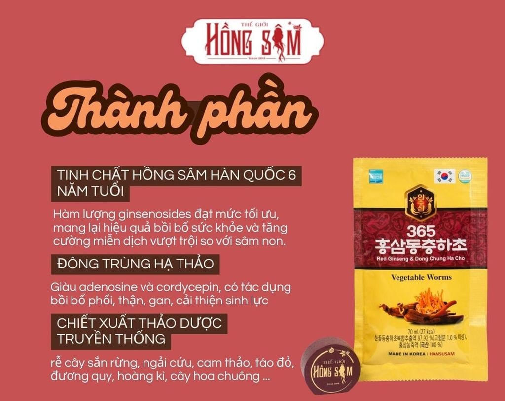 Thành phần nổi bật của Nước Hồng Sâm 365 Hansusam