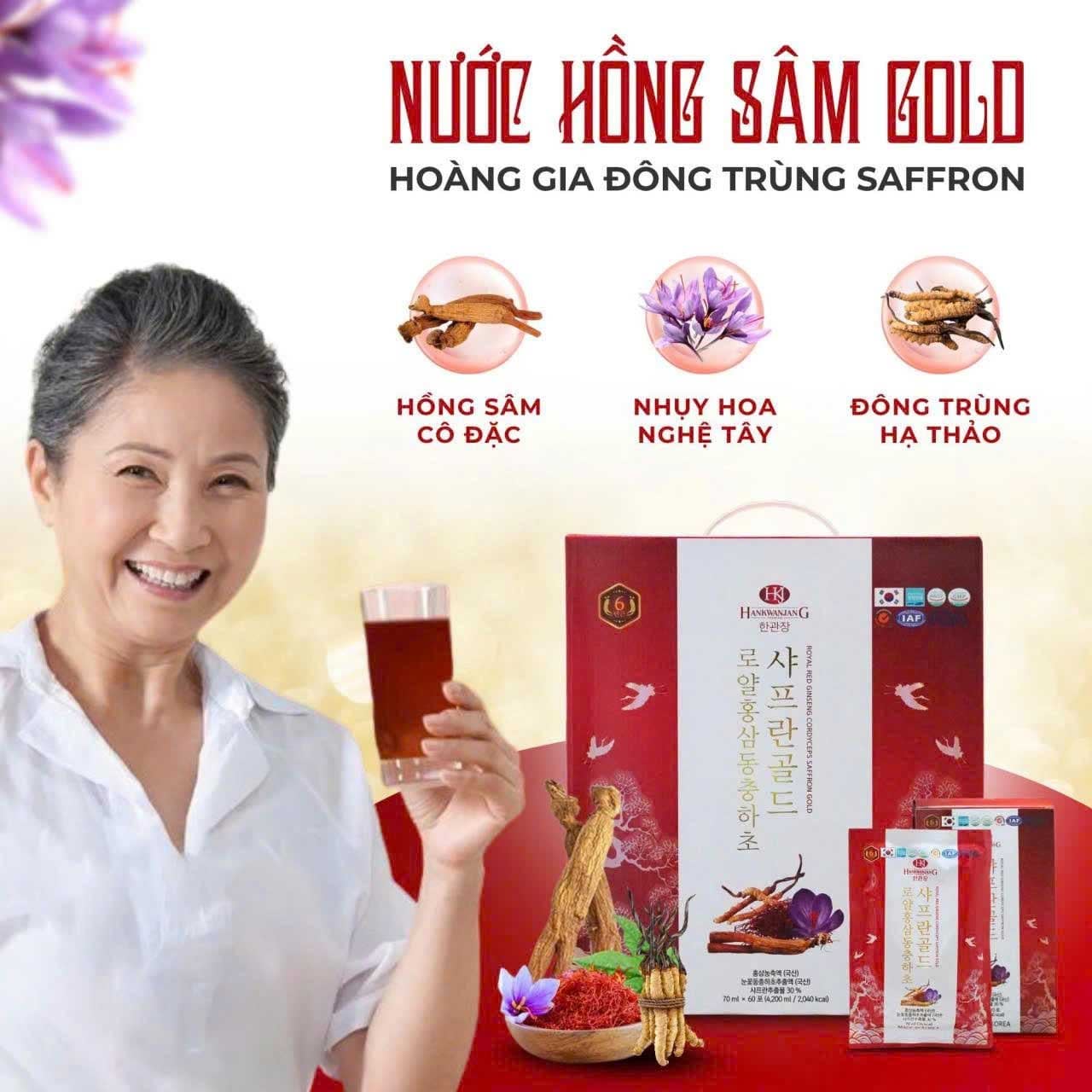 Nước Hồng Sâm Gold Hoàng Gia Đông Trùng Hạ Thảo Saffron