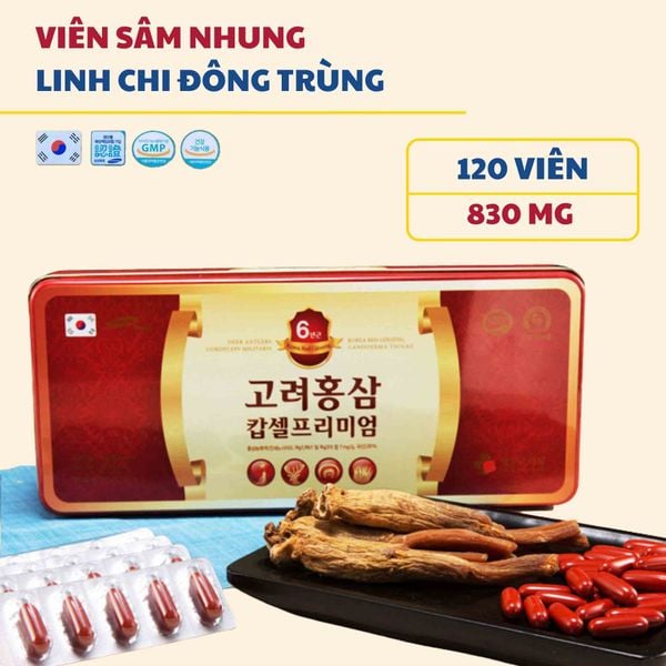 Viên đông trùng hạ thảo hồng sâm nhung hươu linh chi Deadong hộp thiếc 120 viên nang.