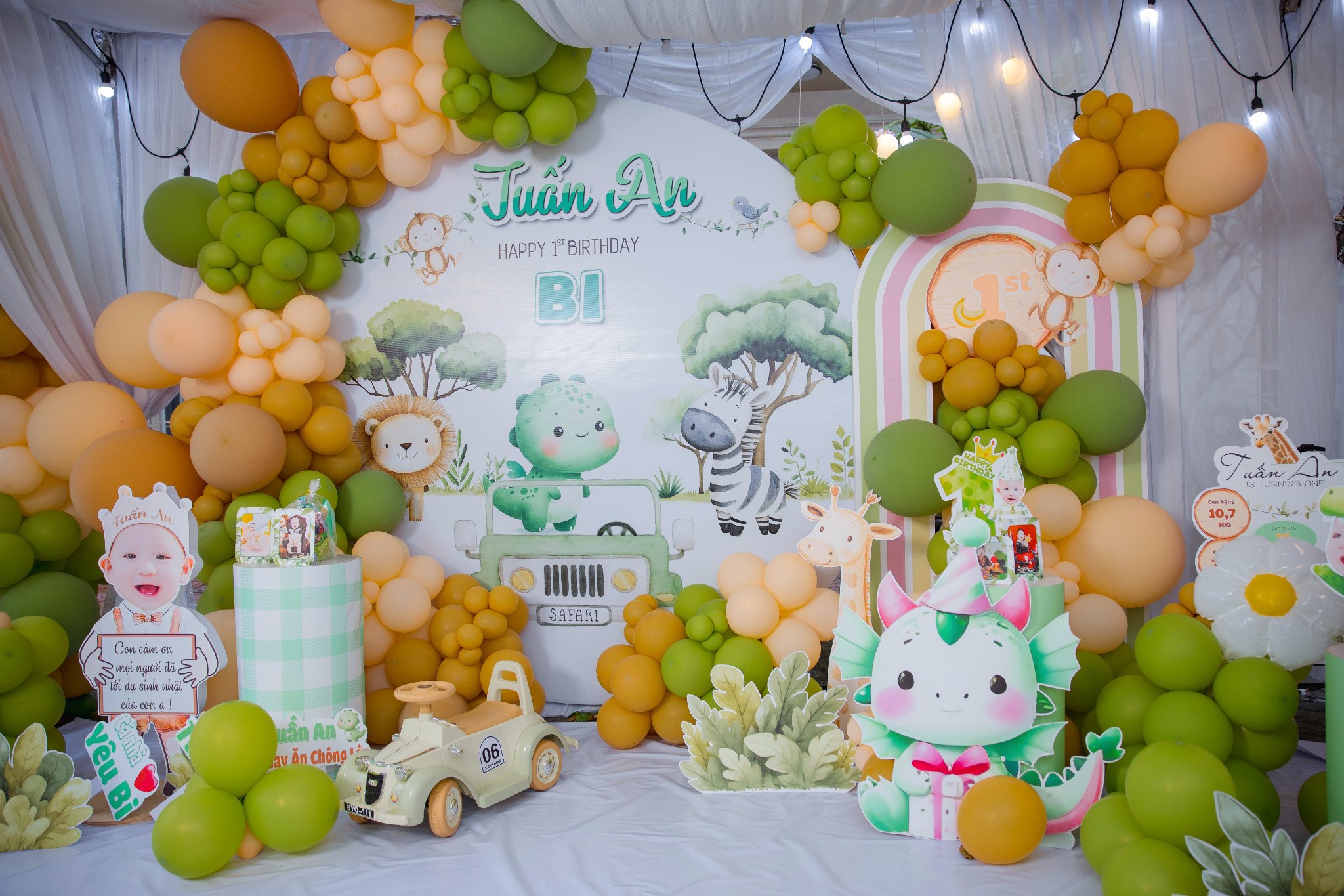 🎉 Decor Sinh Nhật Bé Tuấn An – Không Gian Safari Xanh Cam Ấm Áp