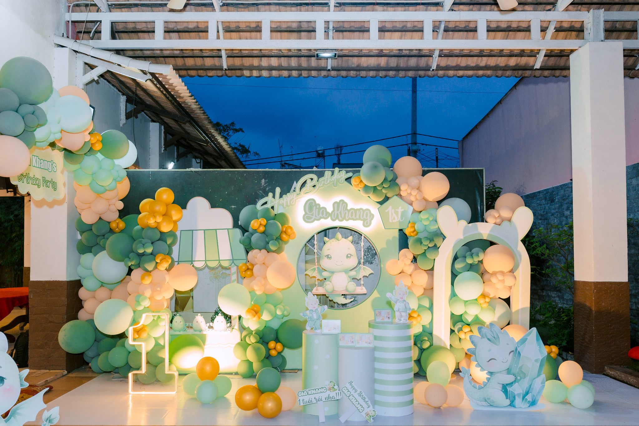 🐉 Decor Sinh Nhật Bé Gia Khang – Concept “Little Dragon” Xanh Mint Sang Trọng 🐉