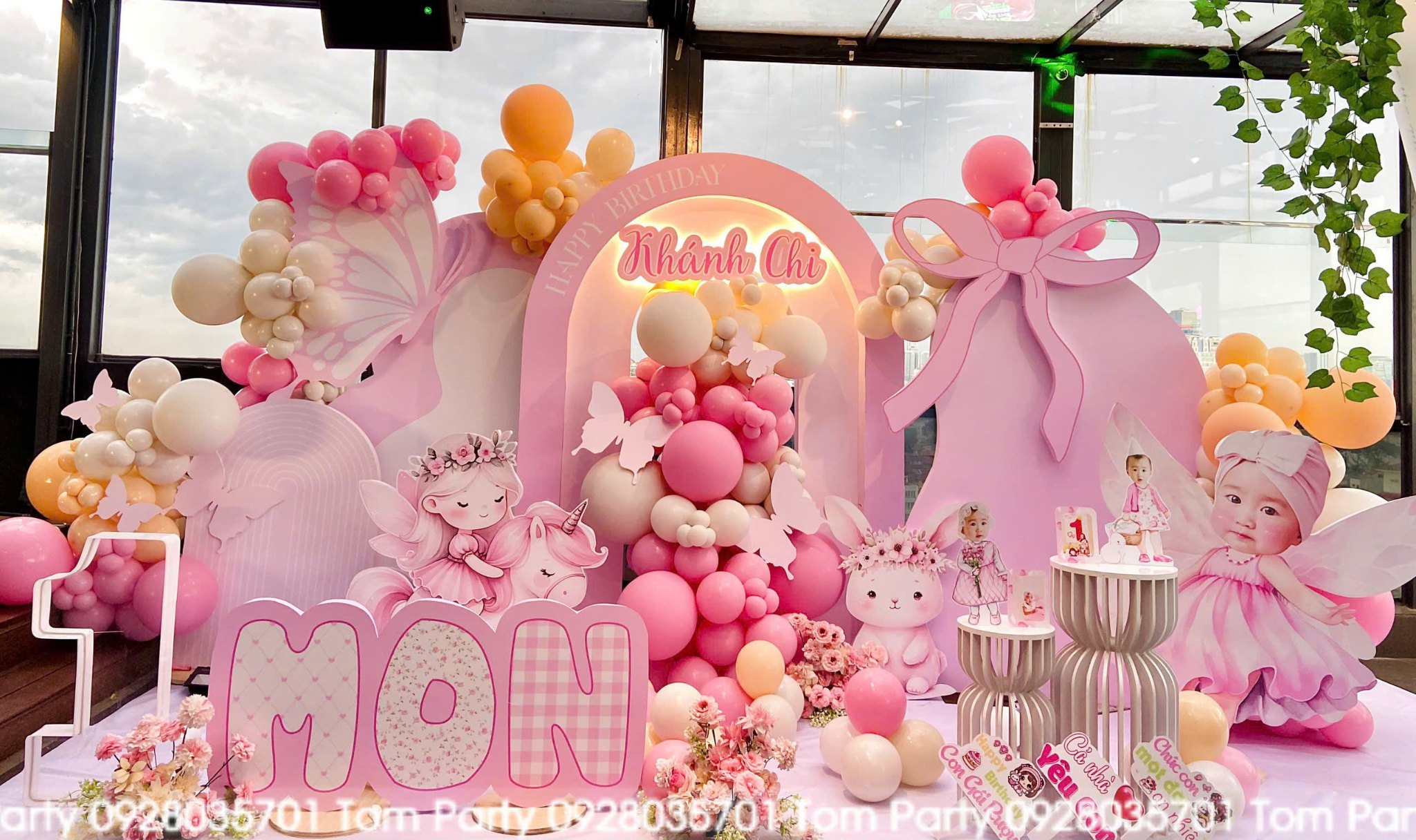 💖 Decor Sinh Nhật Bé Khánh Chi – Không Gian Cổ Tích Hồng Pastel Ngọt Ngào