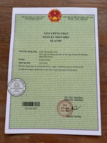 Chứng nhận thương hiệu Chu Silk cấp bởi cục sở hữu trí Tuệ Việt Nam- Trademark Certification for Chu Silk Issued by the Intellectual Property Office of Vietnam