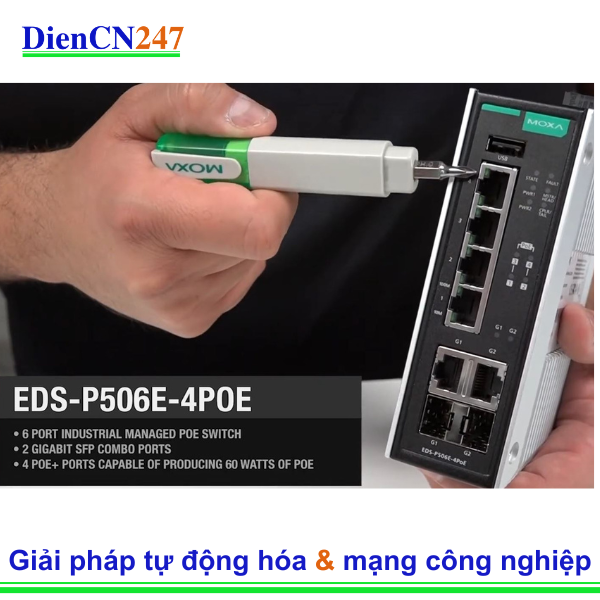 EDS-P506E-4PoE-2GTXSFP-T Switch công nghiệp PoE+ 60W Moxa