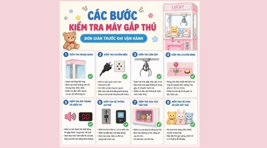 Các bước để kiểm tra máy gắp thú đơn giản trước khi vận hành