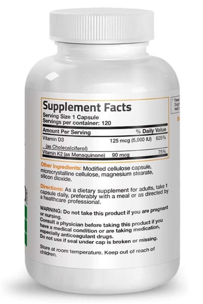 Bronson Vitamin K2 + D3, Vitamin K2 As MK-7