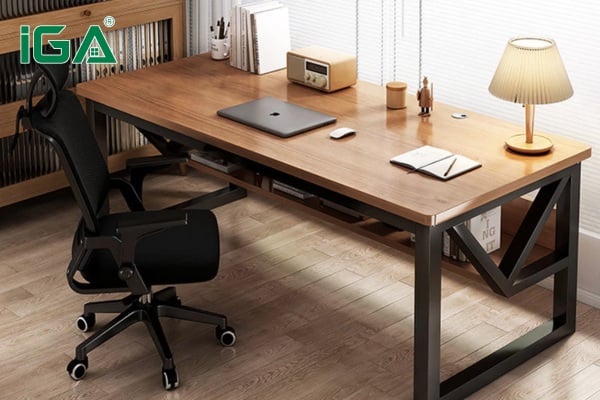 Bàn làm việc chân sắt có ngăn tủ nhỏ