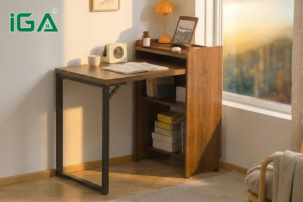 Bàn làm việc gấp gọn chân đen mặt óc chó GM230