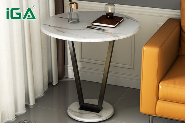 Bàn trà mặt tròn vân đá