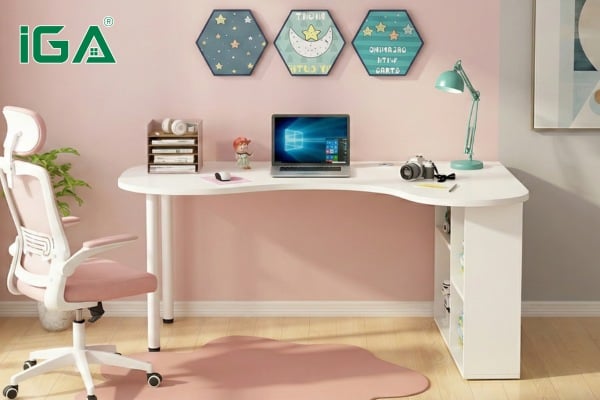 Bàn làm việc full trắng có kệ sách 2 bên hông tiện lợi GP417