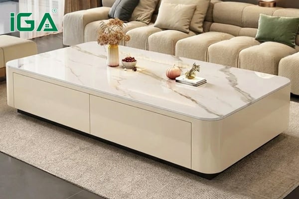 Bàn trà phòng khách hiện đại có góc bo tròn