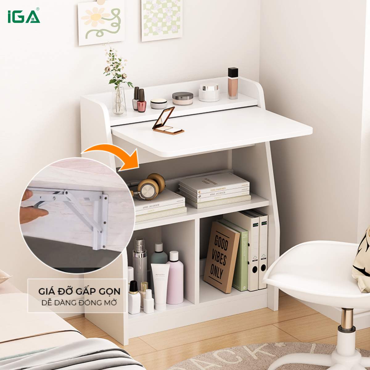 Bàn trang điểm có&nbsp;giá đỡ gấp gọn chắc chắn