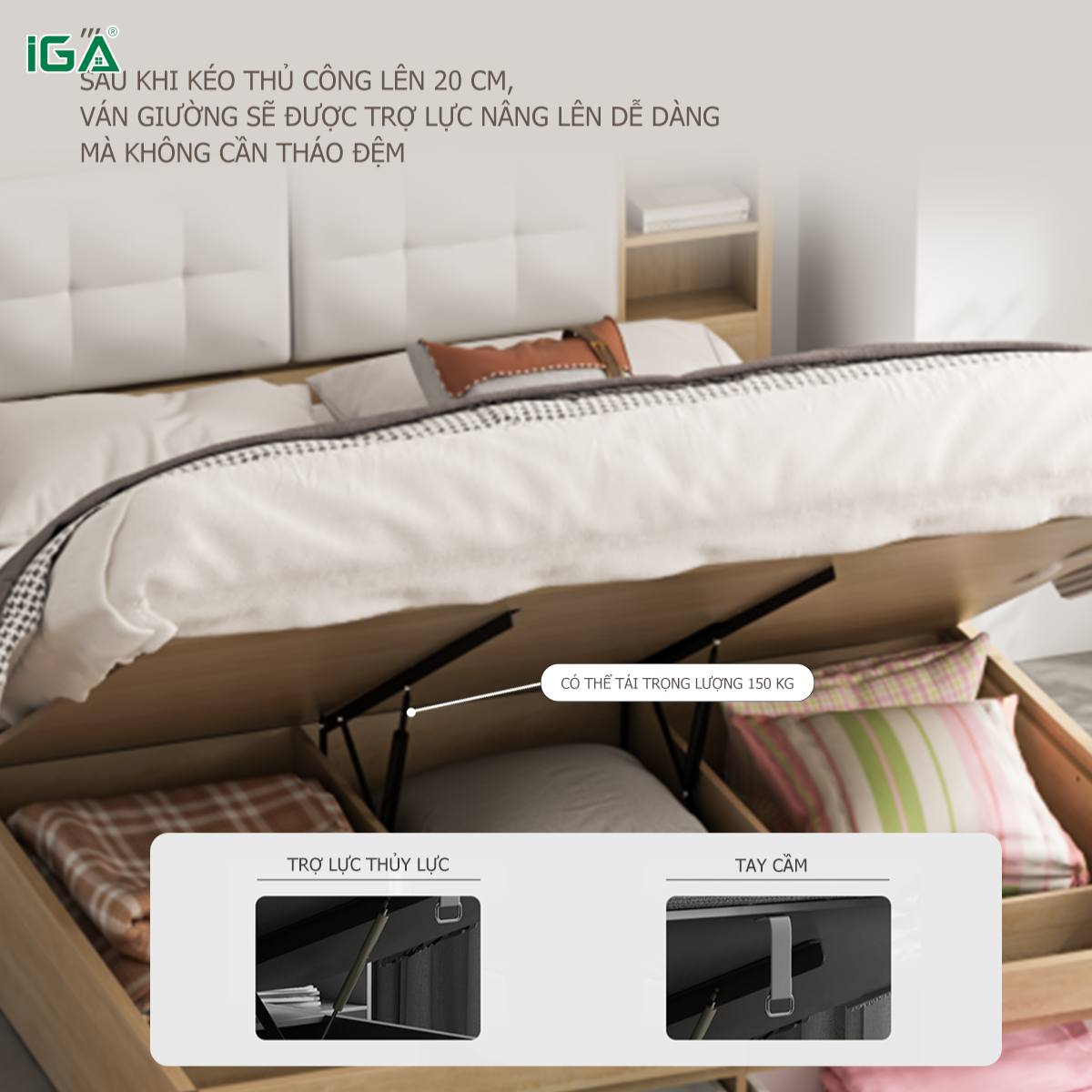 Giường thông minh nâng hạ có trợ lực thủy lực chịu tải trọng lượng cao