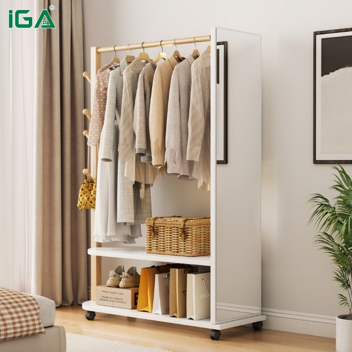 Giá treo quần áo nhiều tầng, tích hợp gương thông minh
