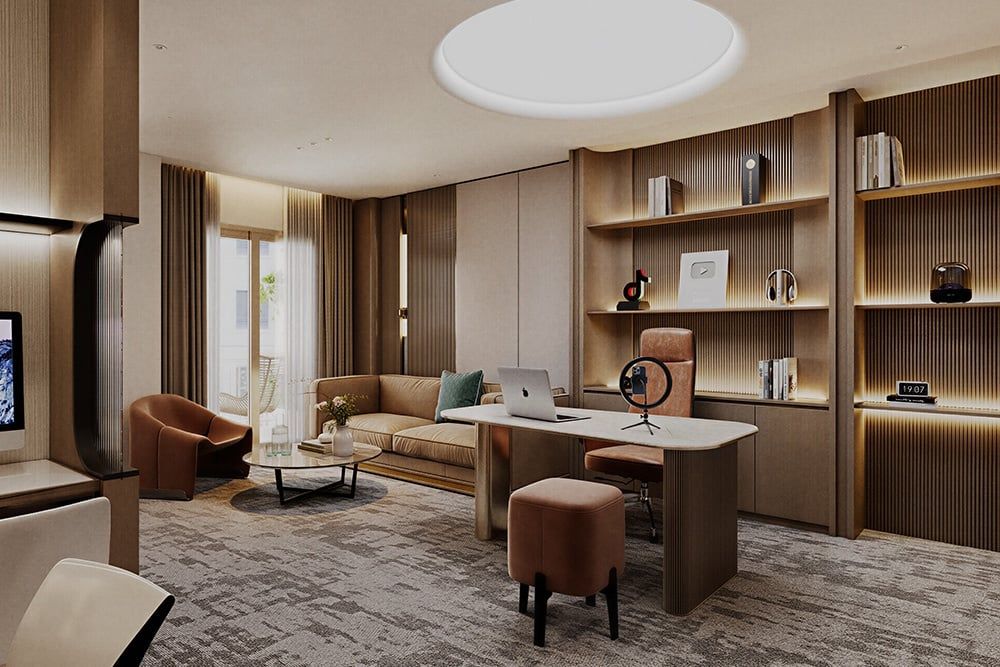 Depth in Design: Văn Phòng Kết Hợp Lưu Trú Officetel Happy One Mori – Tối Giản Hiện Đại Thúc Đẩy Sáng Tạo | Galaxycons