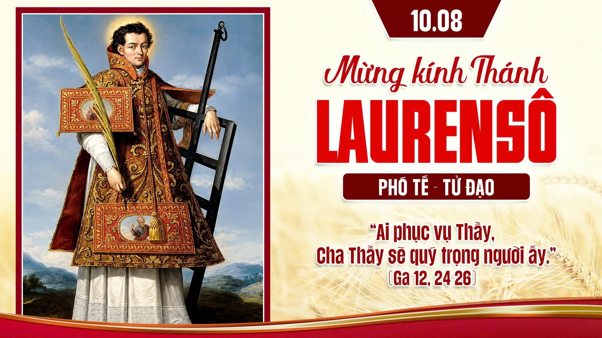 Suy Niệm Lời Chúa Thứ Hai Sau Chúa Nhật Tuần XIX Mùa Thường niên - THÁNH LAURENSO, PHÓ TẾ, TỬ ĐẠO