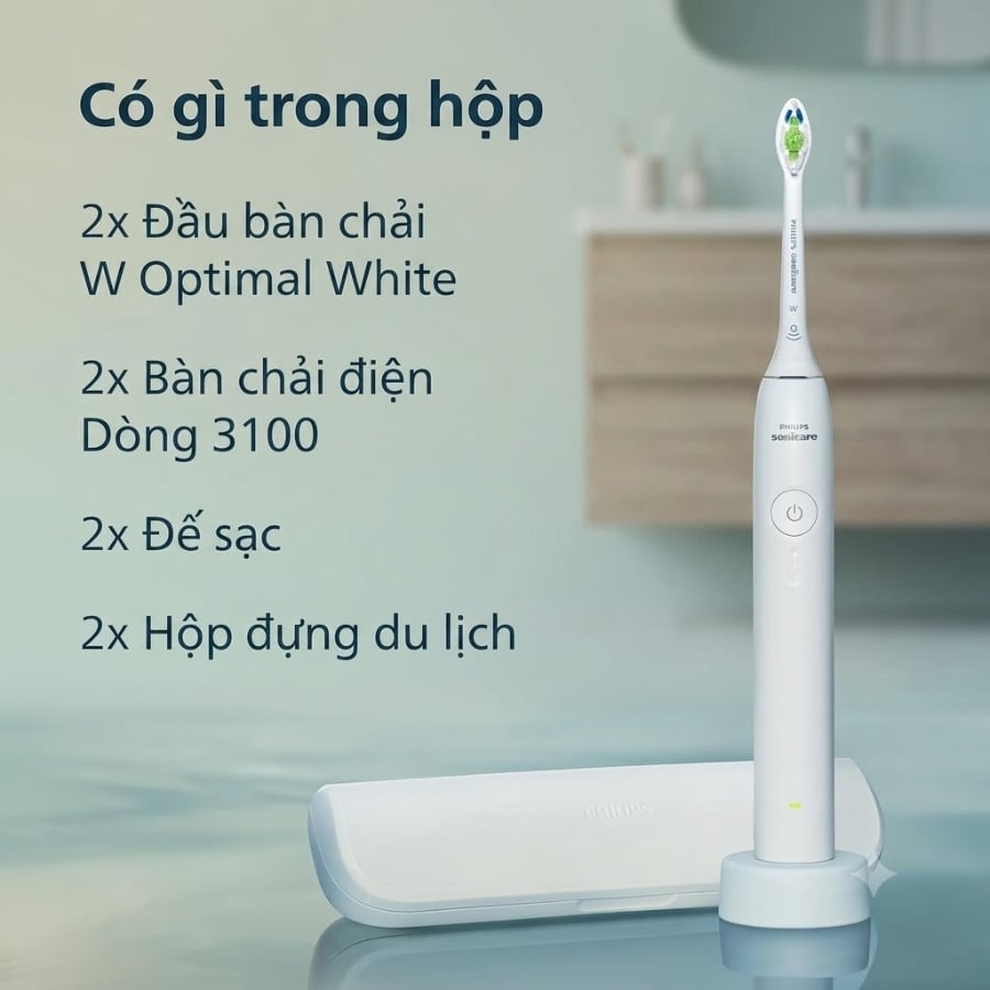 trọn bộ Set 2 bàn chải điện Philips Sonicare 3100 HX4072/41
