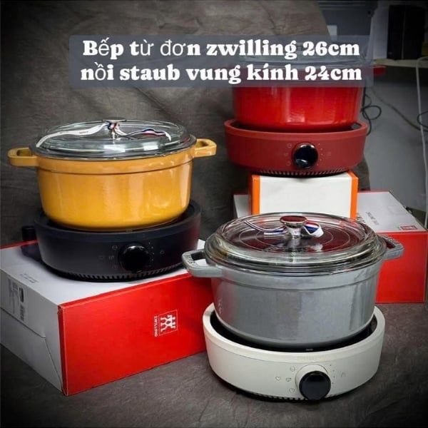 Bếp từ đơn Zwilling 26cm 2000W - Màu Đỏ/Đen/Kem